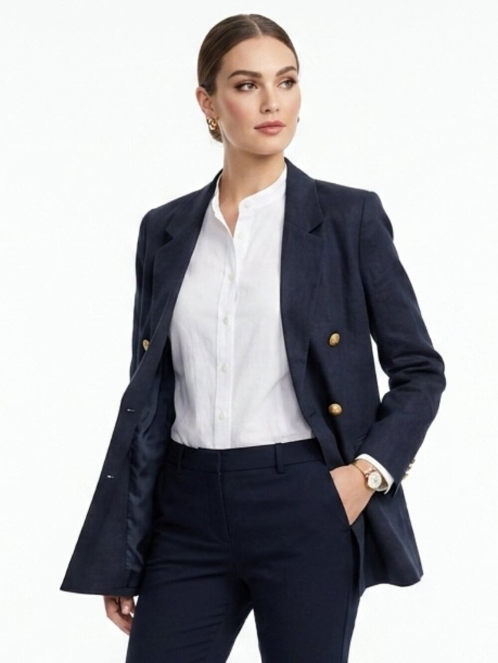 Vintage JG HOOK Linen Double Breasted Blazer Navy Blue 16